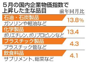 5月の国内企業物価指数で上昇した主な品目