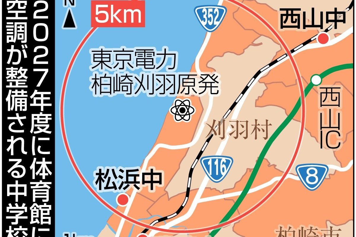 柏崎市瑞穂・松浜・西山の3中学校が体育館に空調整備、原発事故時の