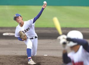 上越-新発田南 2試合連続で完封した新発田南の小林佑=7月15日、長岡市悠久山(長岡支社・佐藤勝矢)