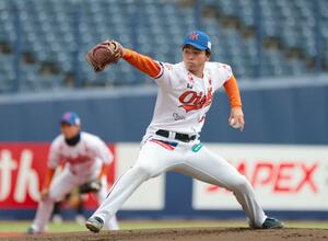 オイシックス－ロッテ　先発の稲葉颯来＝４月４日、エコスタ