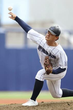 日本文理－新潟産大付　新潟産大付の先発・宮田塁翔＝エコスタ