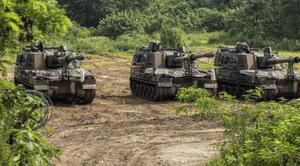 　２０２２年８月、米韓両軍の合同演習で韓国北部・坡州市で待機するＫ９自走砲（聯合＝共同）