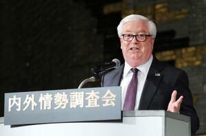 内外情勢調査会で講演する米国のグラス駐日大使=20日午後、東京都内(代表撮影)