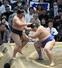 大の里（右）が寄り切りで若元春を破る＝エディオンアリーナ大阪