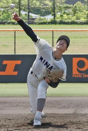 新潟南-新発田商 新潟南の先発池田隆之丞=三条市パールスタ