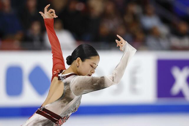 女子フリー 演技する渡辺倫果=レークプラシッド(共同)