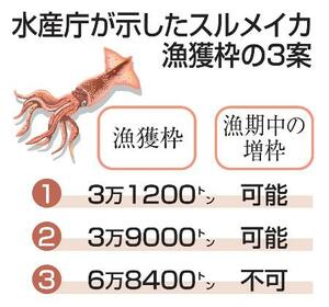 水産庁が示したスルメイカ漁獲枠の3案