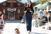 着物姿の愛犬と飼い主が登場した「わんちゃん着物ファッションショー」＝五泉市宮町