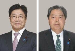 自民党の加藤勝信元官房長官(左)、林芳正官房長官
