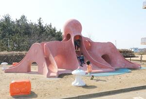 リニューアルされた関分記念公園のタコ形の遊具=新潟市中央区関屋