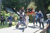 牛尾神社の天王祭で披露された鬼太鼓=佐渡市新穂潟上