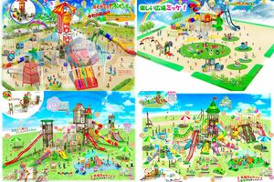 大型遊具を備えた遊び場の4案。左上から時計回りに「ダイナミックアドベンチャー」「楽しい広場ミッケ」「シンボルツリー」「フラワーガーデンハウス」