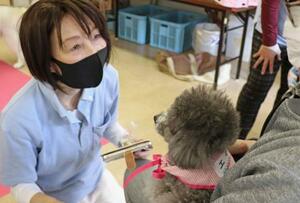 　国立駿河療養所を訪問した「動物介在活動ぷらす」代表の伊東郁乃さん＝４月、静岡県御殿場市
