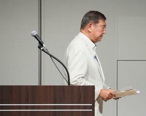 長崎市での演説を終えた石破首相=7月