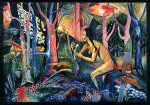 　贋作家ベルトラッキ氏の作品の可能性がある高知県立美術館所蔵の油彩画「少女と白鳥」（同美術館提供）