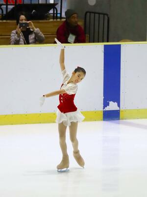 練習の成果を発揮し、華麗な演技を披露する選手=新潟市中央区鐘木