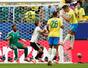 　日本―ブラジル　後半、ヘディングでゴールを決めるブラジルのカゼミロ（右端）。ＧＫ鈴木彩＝ヒューストン（共同）