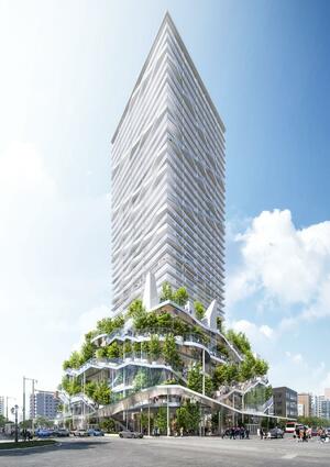 ２０２３年に示された再開発ビルのイメージパース（西堀通５番町地区市街地再開発準備組合提供）