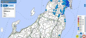 震度１以上が観測された地点（気象庁ＨＰより引用）