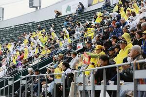 日鉄鋼板SGLスタジアム尼崎で阪神-オリックス戦を観戦する人々=3月18日、兵庫県尼崎市