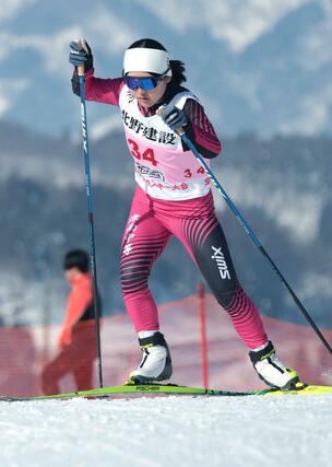 女子３キロフリー　１６位の川田季令（津南中等）＝長野県野沢温泉村