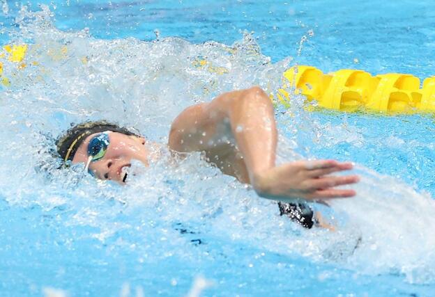 全国高校総体　競泳女子１００メートル自由形決勝　準優勝の山田妃夏（中越）＝８月２０日、佐賀市のＳＡＧＡアクア