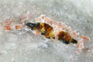 黒緑色の「アマテラス石」を含む鉱物集合体。褐色部などは別の鉱物(東京大物性研究所提供)