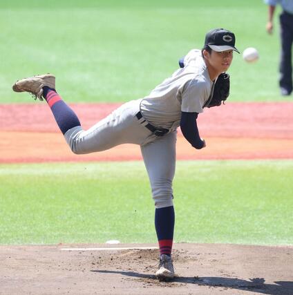 中越－新潟産大付　中越先発の石山愛輝＝エコスタ