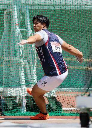 男子円盤投げで4位入賞の北原博企(新潟医福大)の5投目=デンカビッグスワンスタジアム
