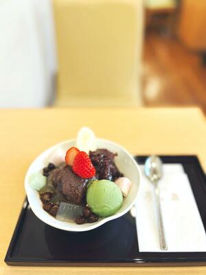 京都のあんみつ。この日は追いあんこしてしまいました。こしあんは母が作ったのが世界一おいしいです