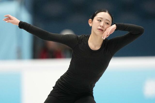公式練習で調整する青木祐奈＝北京（共同）