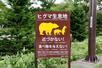 ヒグマの出没注意を呼びかける看板=20日午後、北海道斜里町