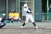 長岡農-見附 3回長岡農1死満塁 井上幸希が左翼手越えの3点適時二塁打を放つ=三条市パールスタ
