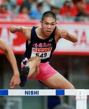 男子400メートル障害決勝 力走する後藤大樹=パロマ瑞穂スタジアム