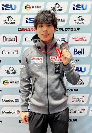 男子1500メートルで2位に入った宮田将吾=モントリオール(日本スケート連盟提供・共同)