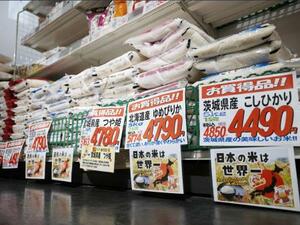 スーパーの店頭に並んだコメ=4月、埼玉県越谷市