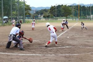 熱戦が繰り広げられたNIC杯争奪柏崎刈羽少年野球大会の決勝=27日、柏崎市佐藤池新田