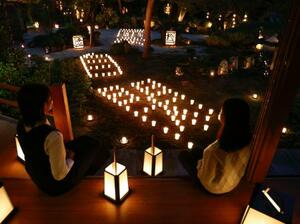東林院で行われた夜間特別拝観の試験点灯=16日夕、京都市右京区