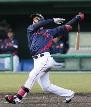 広島戦の5回、森下が2ランを放つ=サンマリン宮崎