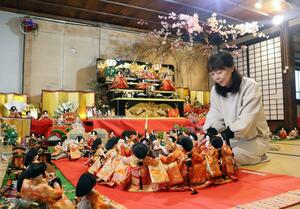 さまざまなモチーフで飾られた町屋ギャラリー薩摩屋のひな人形たち=新潟市秋葉区小須戸