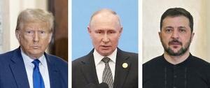 トランプ米大統領(ゲッティ=共同)、ロシアのプーチン大統領、ウクライナのゼレンスキー大統領(ゲッティ=共同)