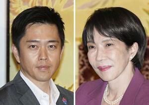 15日、国会内で会談に臨む自民党の高市総裁(右)と日本維新の会の吉村代表
