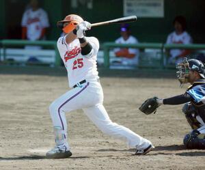 7回無死、小西慶治が中越えの二塁打を放つ=長岡市悠久山