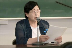 北朝鮮の医療事情や家族の大切さを語る曽我ひとみさん=20日、新潟市西区真砂