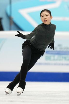 公式練習で調整する千葉百音＝北京（共同）