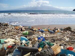 米ハワイの海岸に打ち上げられたプラスチックごみ(米海洋大気局提供)