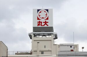 一部が先行オープンした「シーナシーナ丸大新潟」の屋上看板=3月7日、新潟市中央区