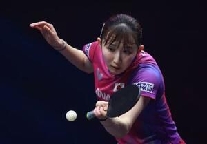 　チャンピオンズ・フランクフルト１回戦で勝利した早田ひな＝６日、フランクフルト（ゲッティ＝共同）