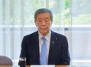 自民党鹿児島県連所属の国会議員が開いた会合に出席した森山幹事長=20日午前、東京・永田町の党本部