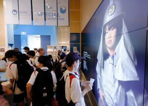 大阪・関西万博の国連館で開催されている写真展=4日午後、大阪市此花区の夢洲